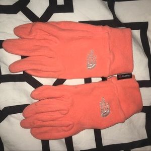 Orange north face gloves